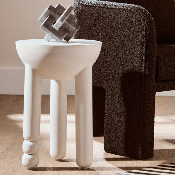 Walsa Whitewash Mango Wood Column Detail Round Side Table - PN Home