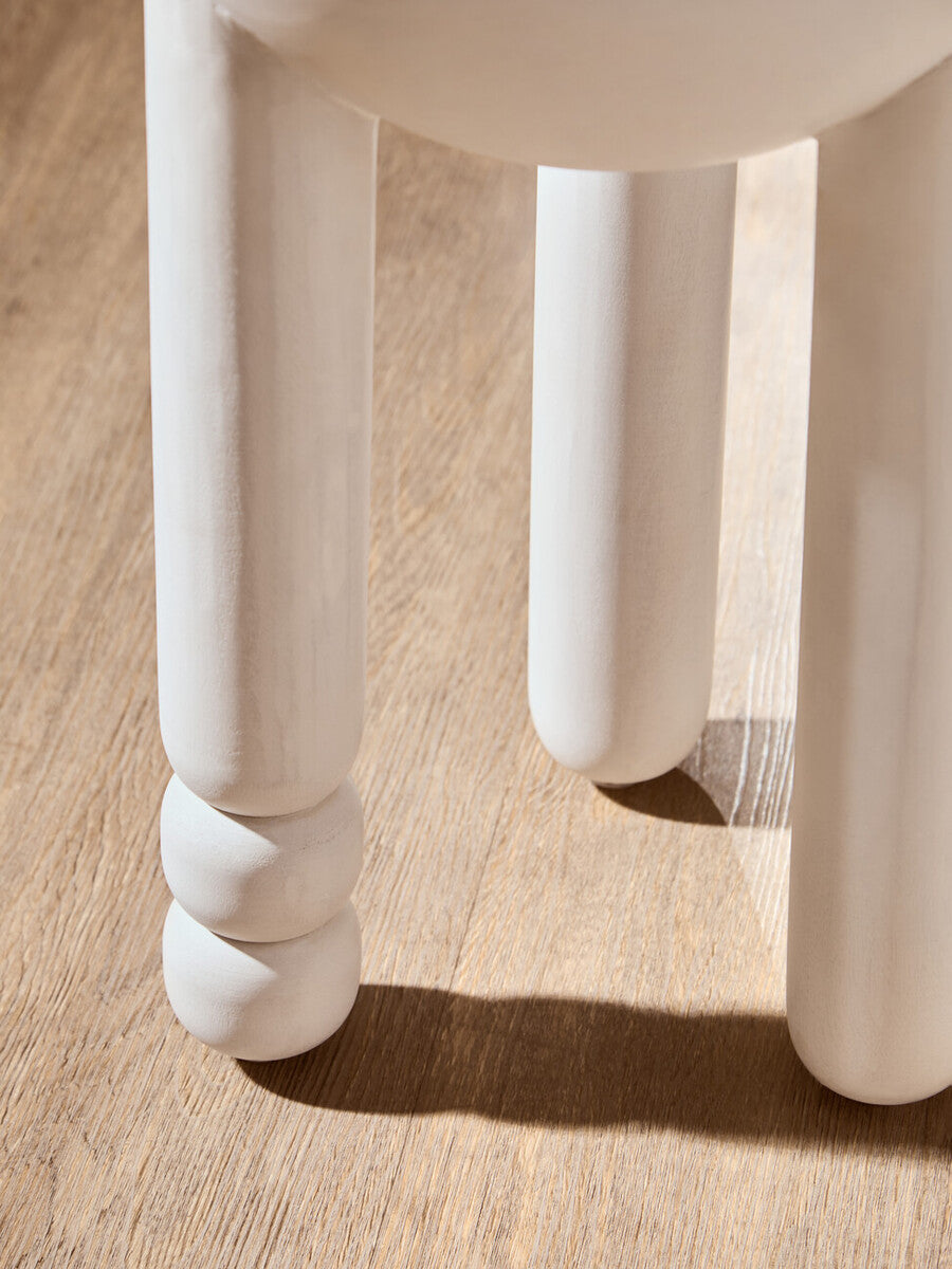 Walsa Whitewash Mango Wood Column Detail Round Side Table - PN Home