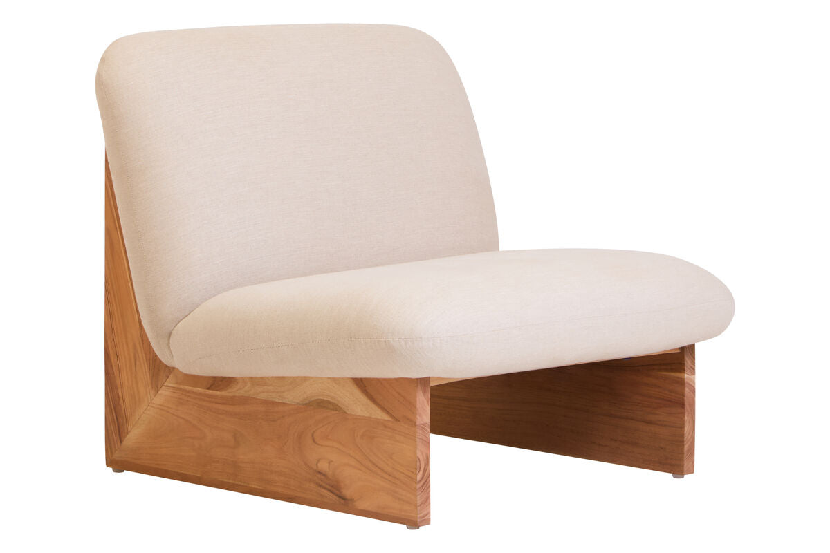 Parova Cream Linen Textured Armless Chair With Wood Base - PN Home