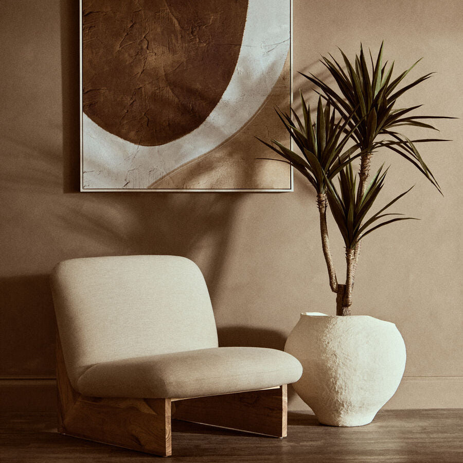 Parova Cream Linen Textured Armless Chair With Wood Base - PN Home