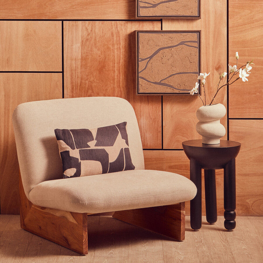 Parova Cream Linen Textured Armless Chair With Wood Base - PN Home