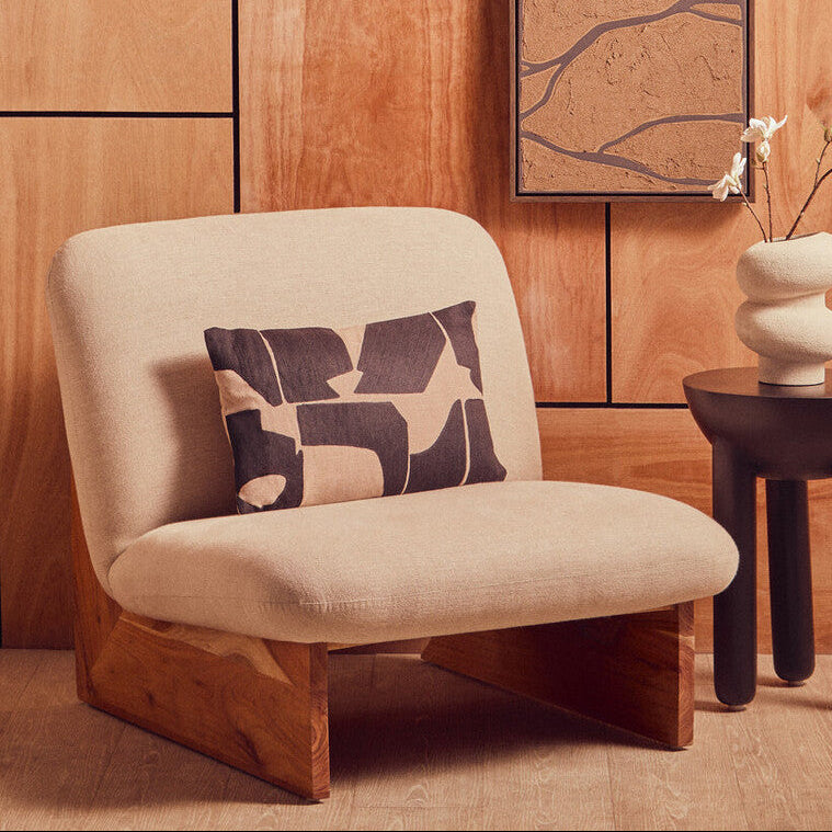 Parova Cream Linen Textured Armless Chair With Wood Base - PN Home