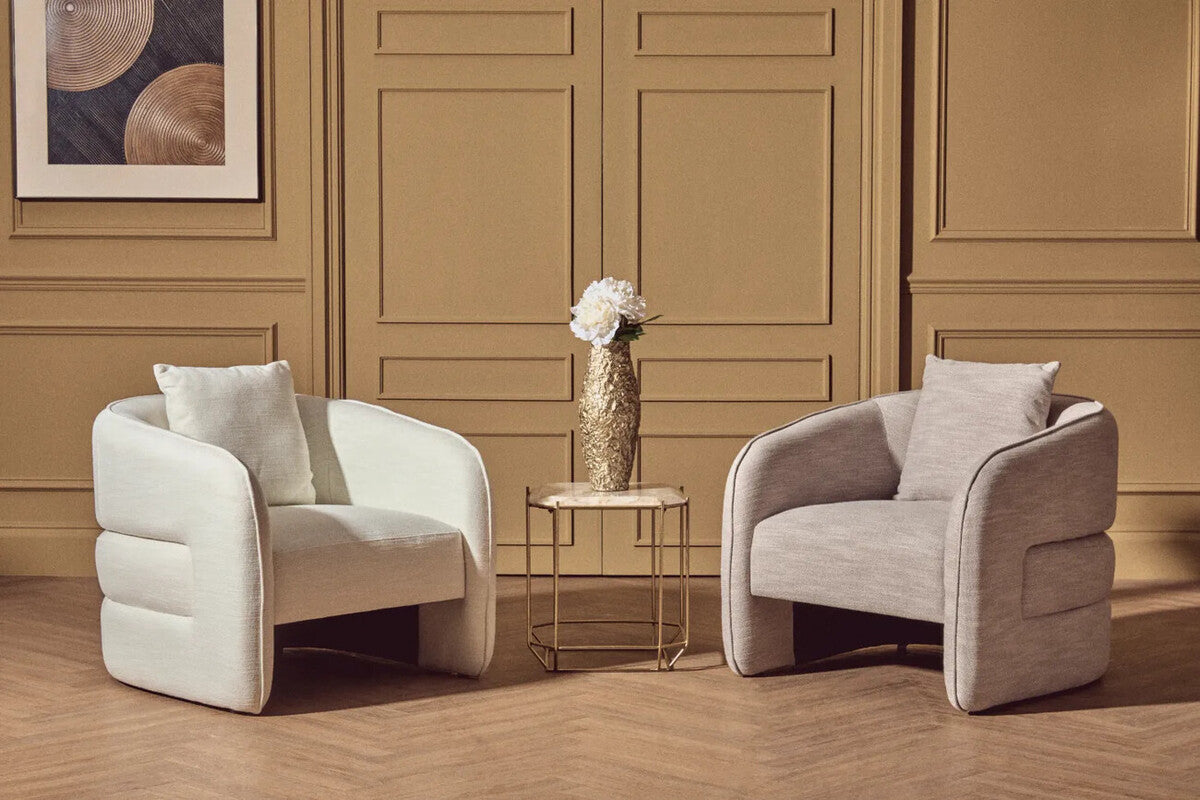 Bilani Cream Linen Effect Curved Chair - PN Home