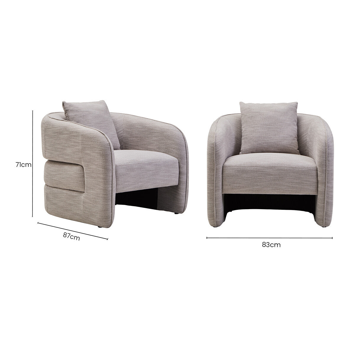 Bilani Grey Linen Effect Curved Chair - PN Home