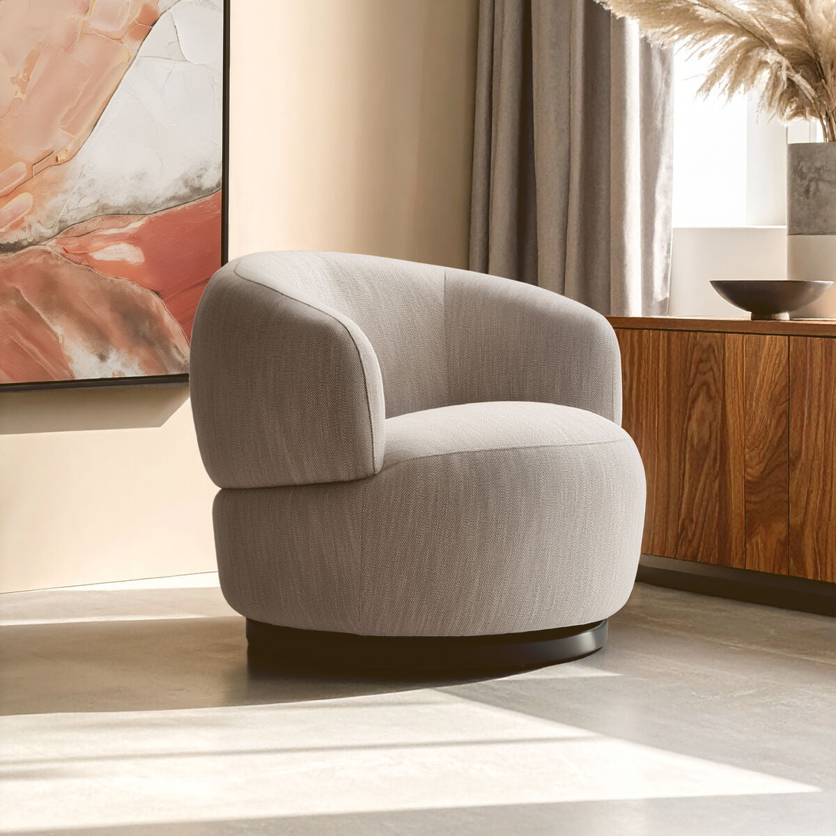 Bordo Textured Grey Curved Swivel Chair - PN Home