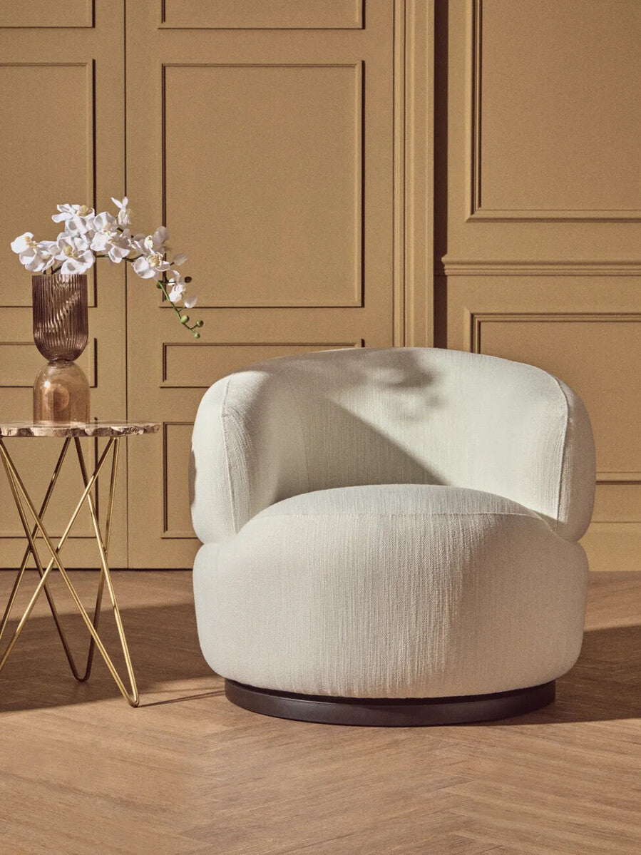 Bordo Textured Cream Curved Swivel Chair - PN Home