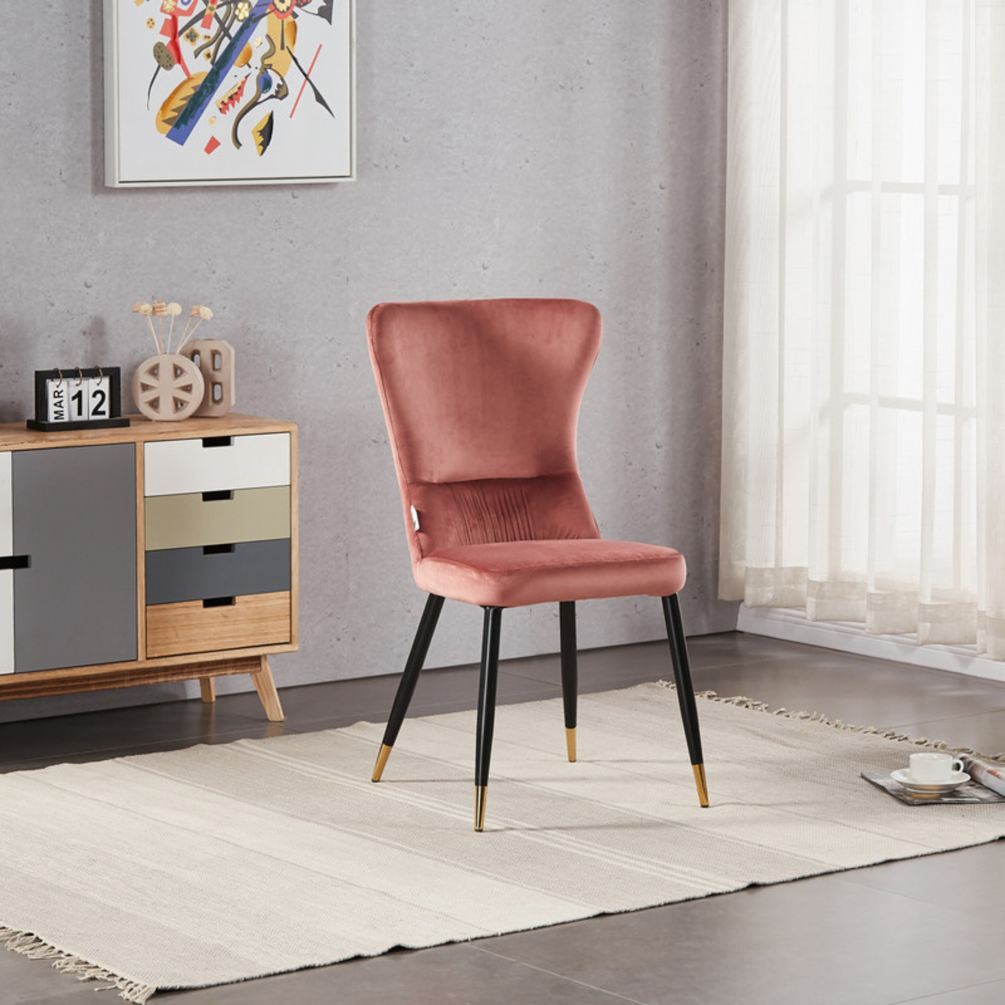 7 Pieces New York Rocco Dining Set - a Walnut Rectangular Dining Table and Set of 6 Green Dining Chairs