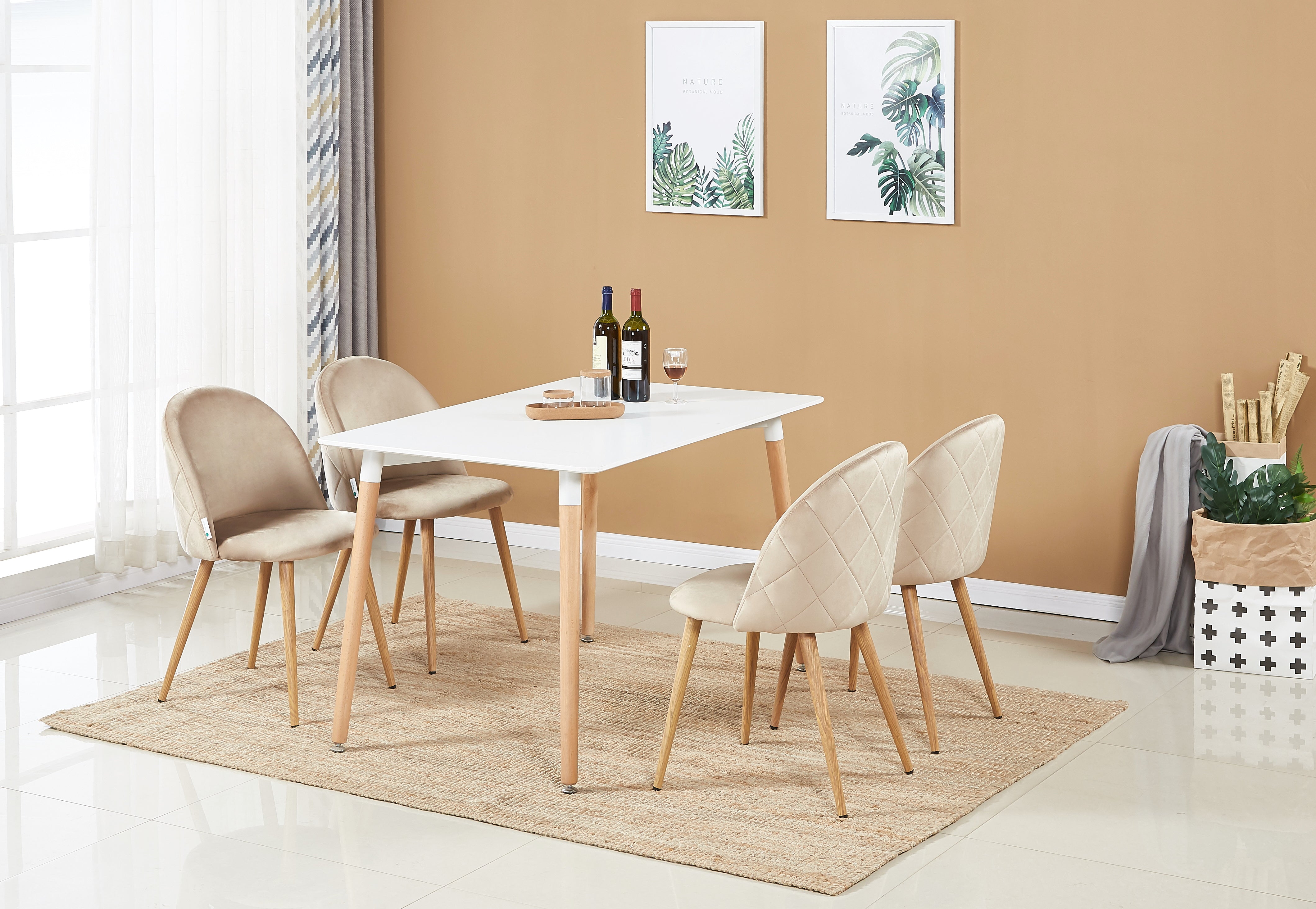 Lucia Halo Dining Set, a Table and Chairs Set of 4, White/Grey