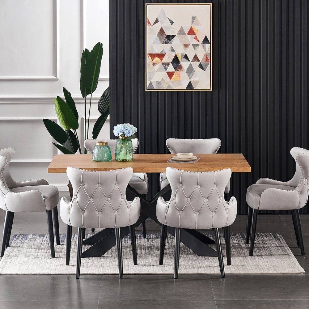 Oxford Duke LUX Dining Set, an Oak Table and Set of 6 Velvet Chairs