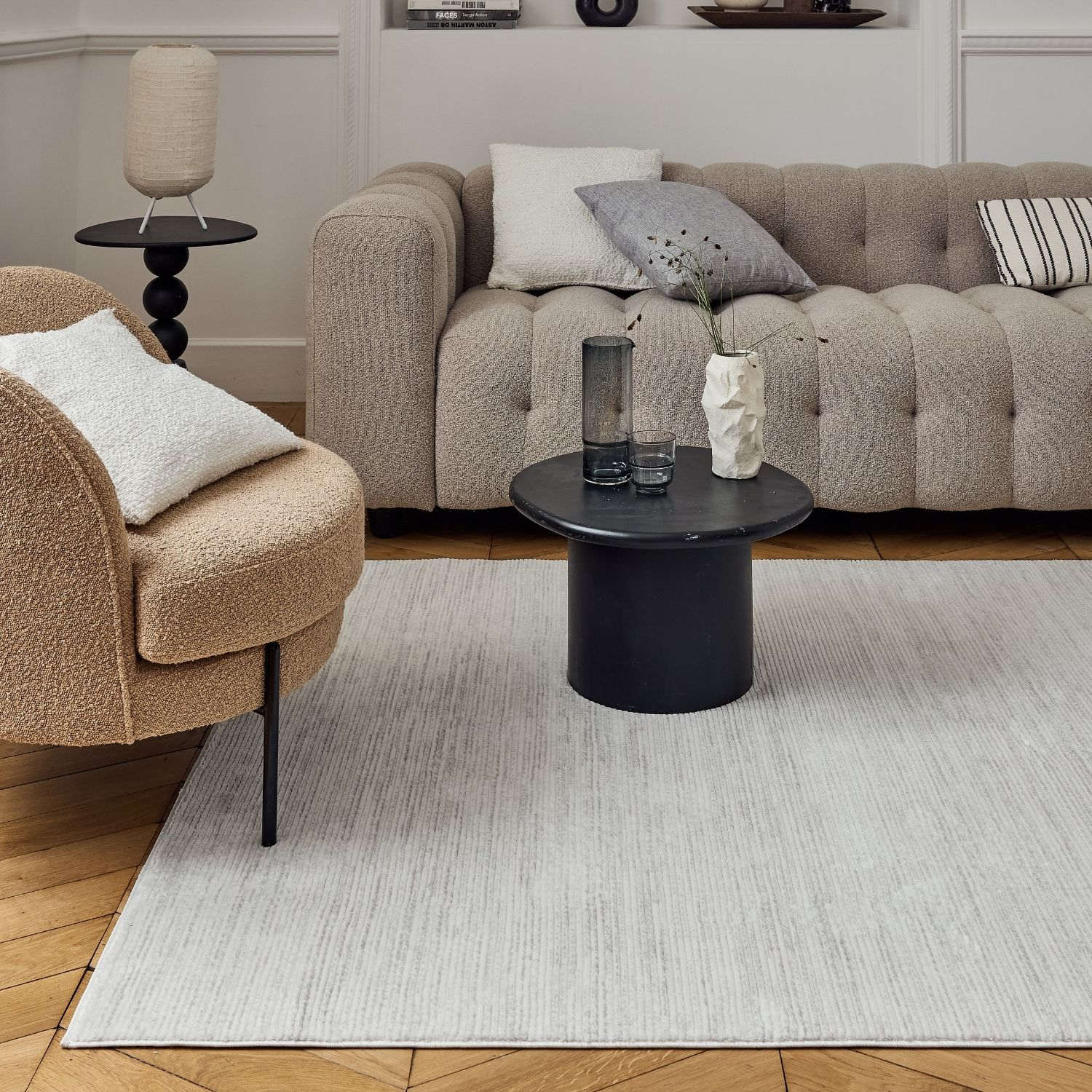 Carmel Cream-Grey Striped Rug | 6010 - PN Home