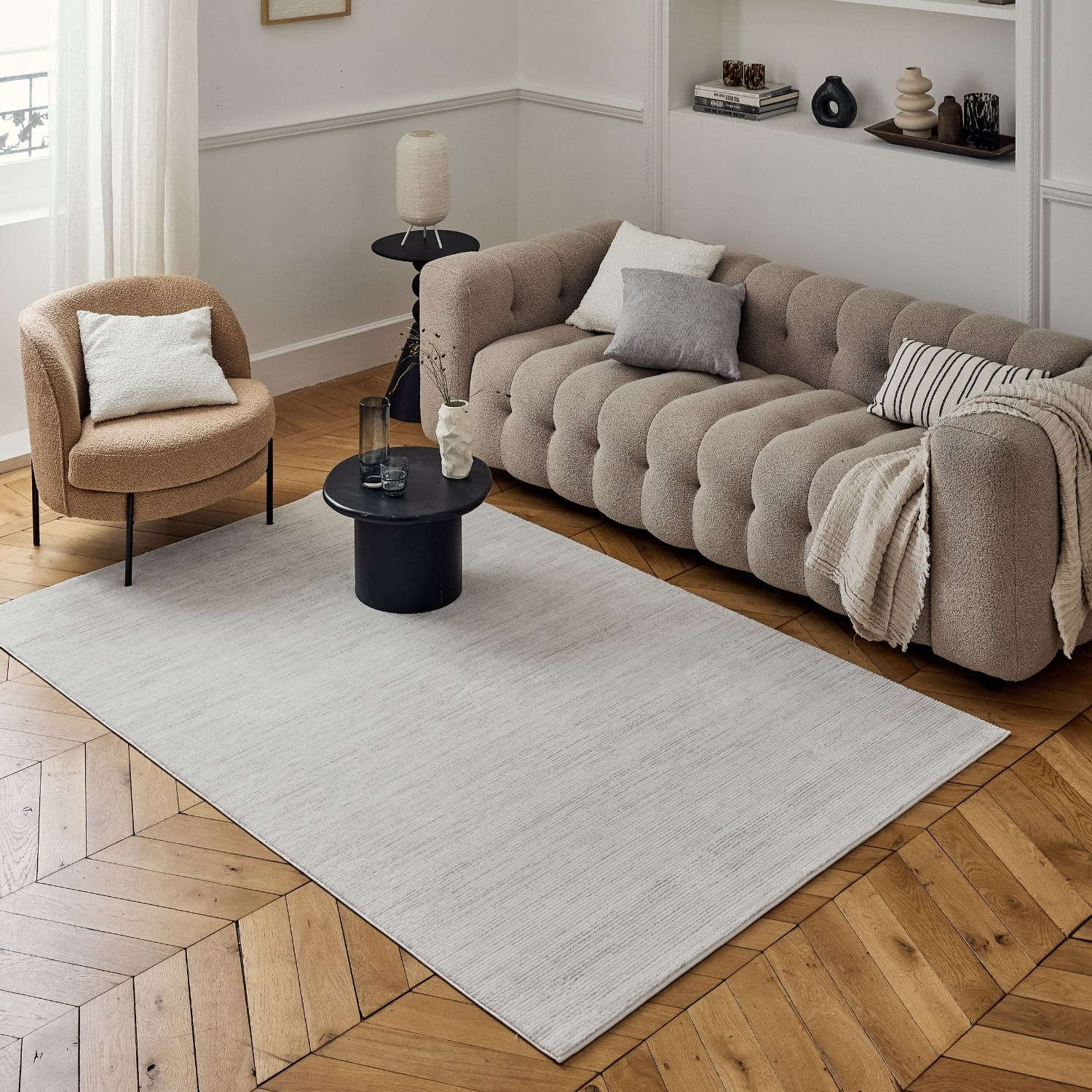 Carmel Cream-Grey Striped Rug | 6010 - PN Home