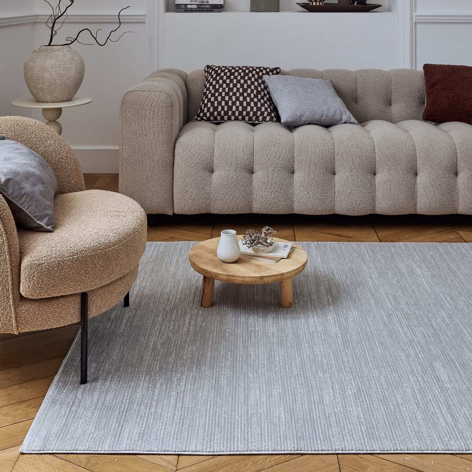 Carmel Grey-Cream Striped Rug | 6020 - PN Home