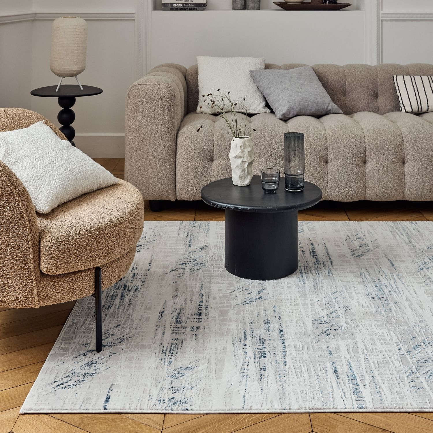 Carmel Cream-Blue Abstract Rug | 6030 - PN Home