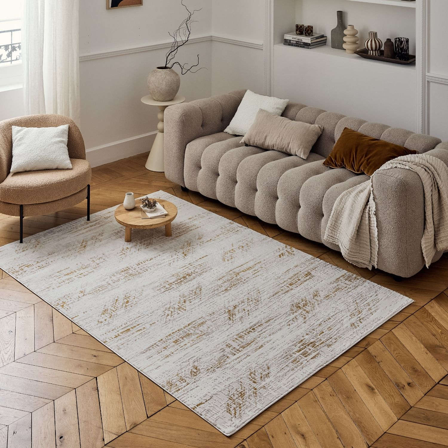 Carmel Cream-Gold Abstract Rug | 6030 - PN Home