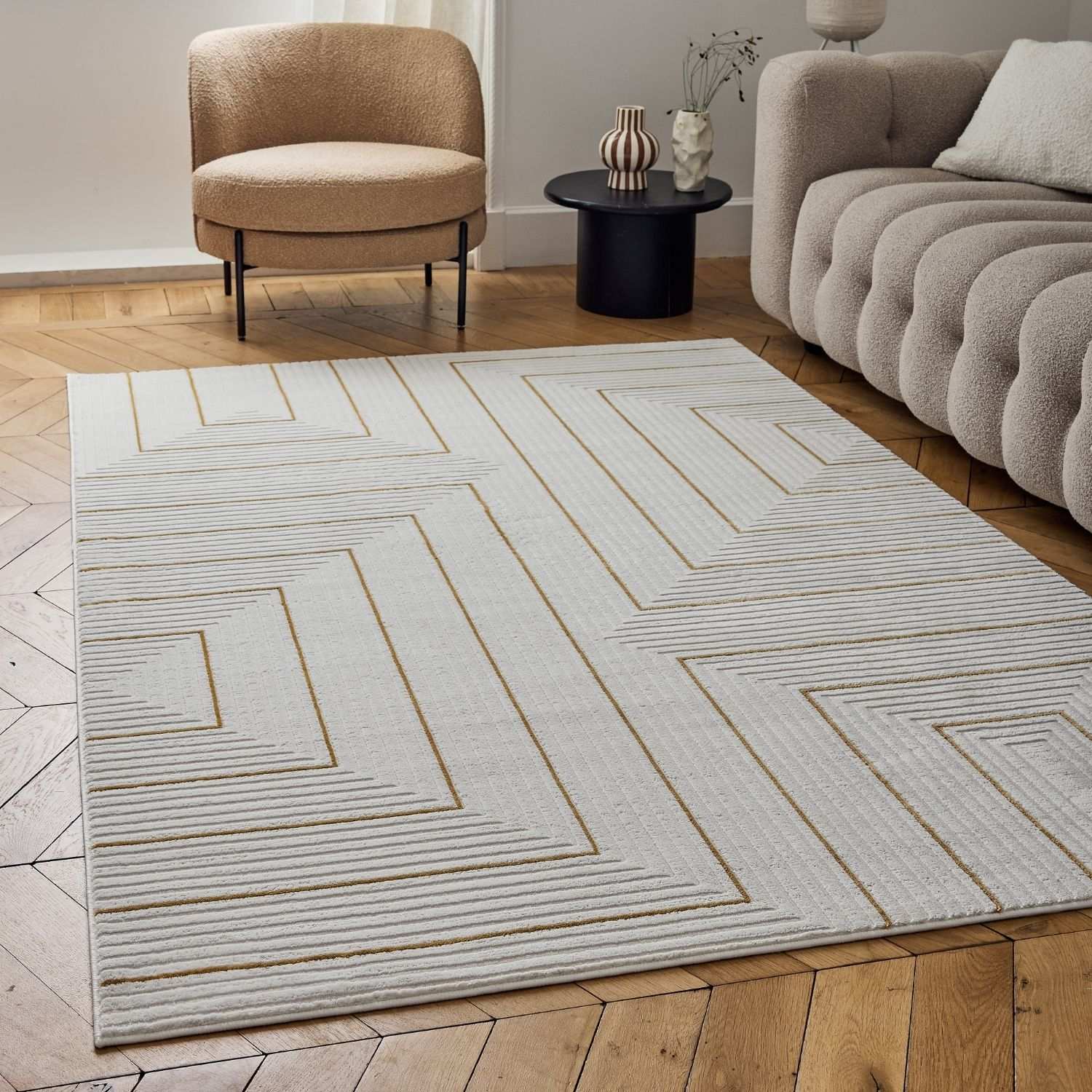 Carmel Cream-Gold Geometric Rug | 6040 - PN Home
