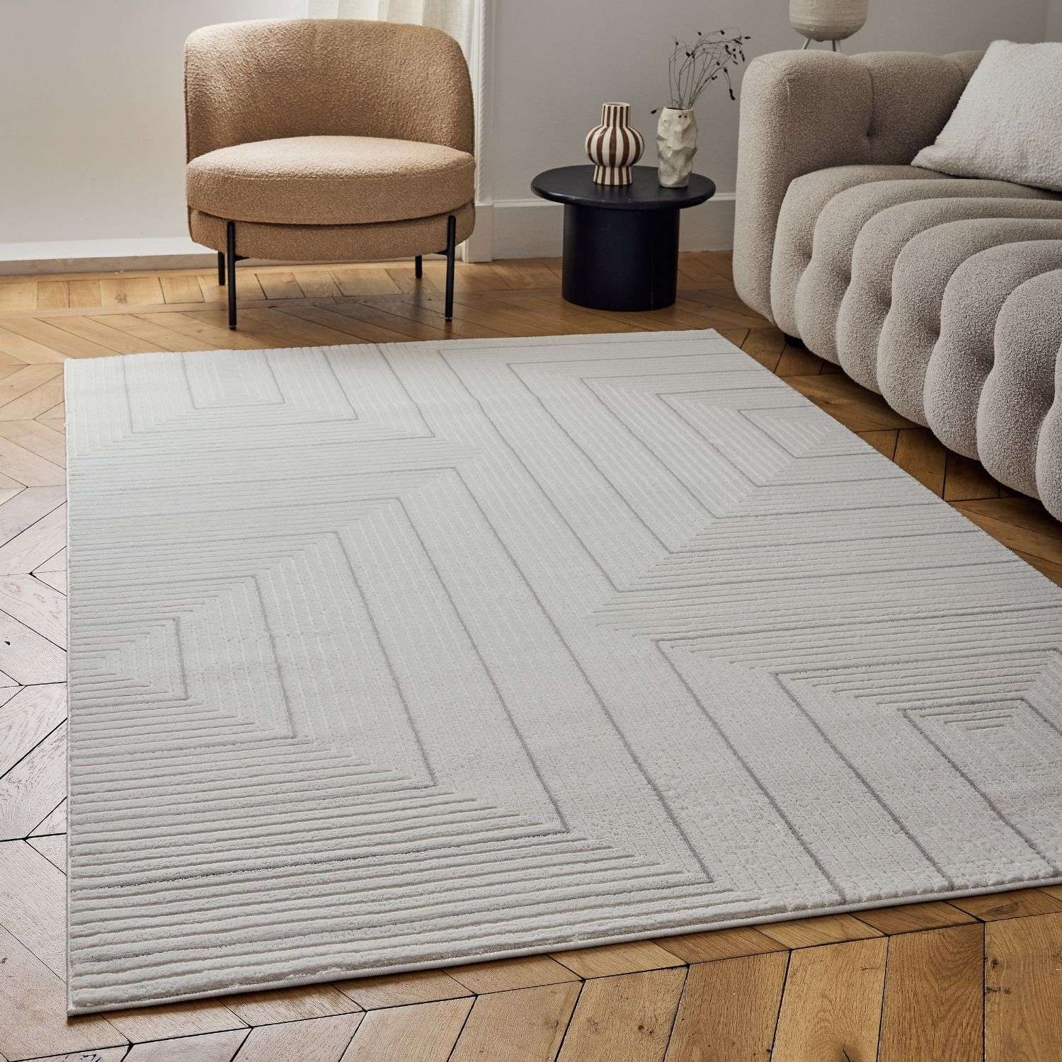 Carmel Cream-Grey Geometric Rug | 6040 - PN Home