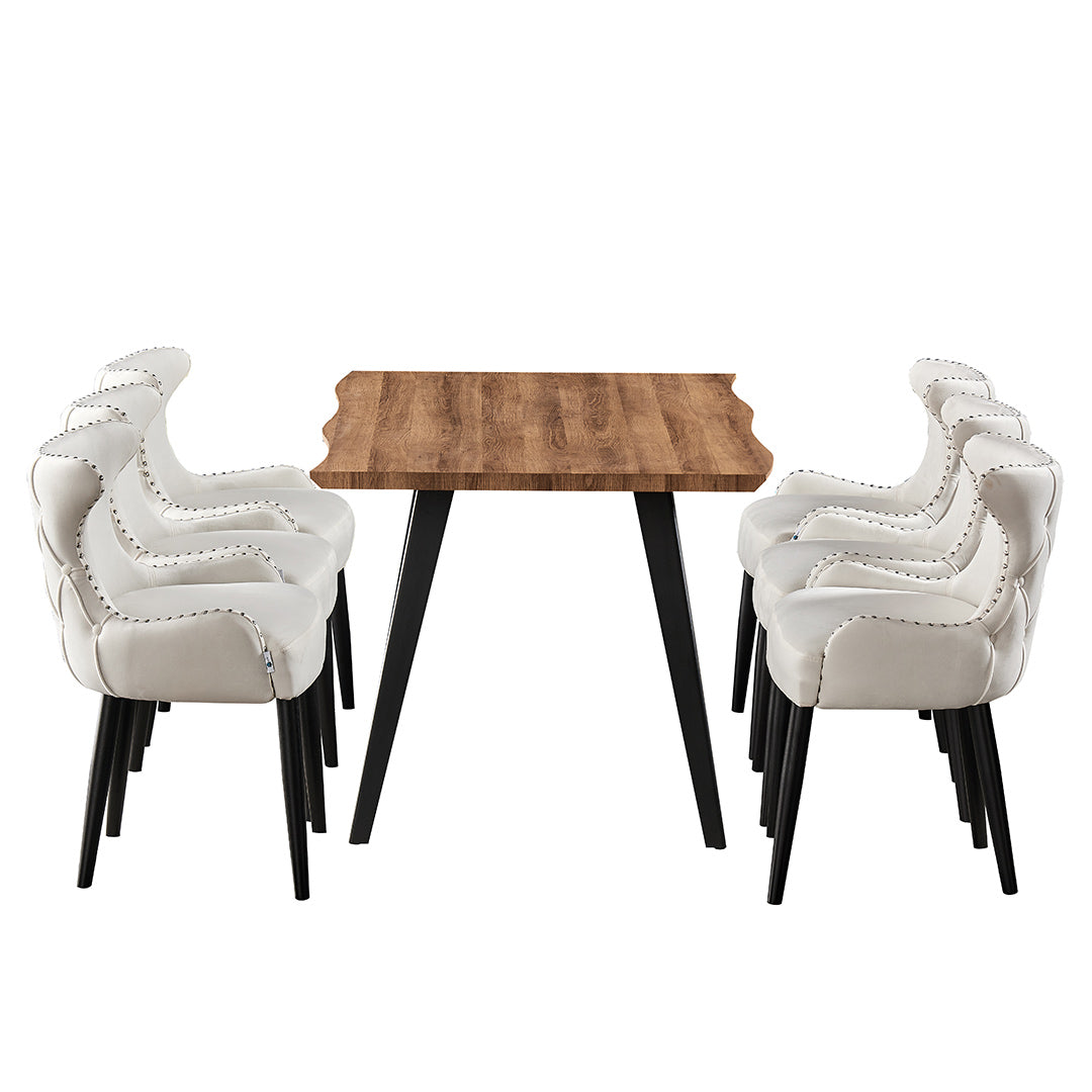 Oxford Rocco LUX 7PCs Dining Set includes an Oak Dining Table and Set of 6 Dining Chairs