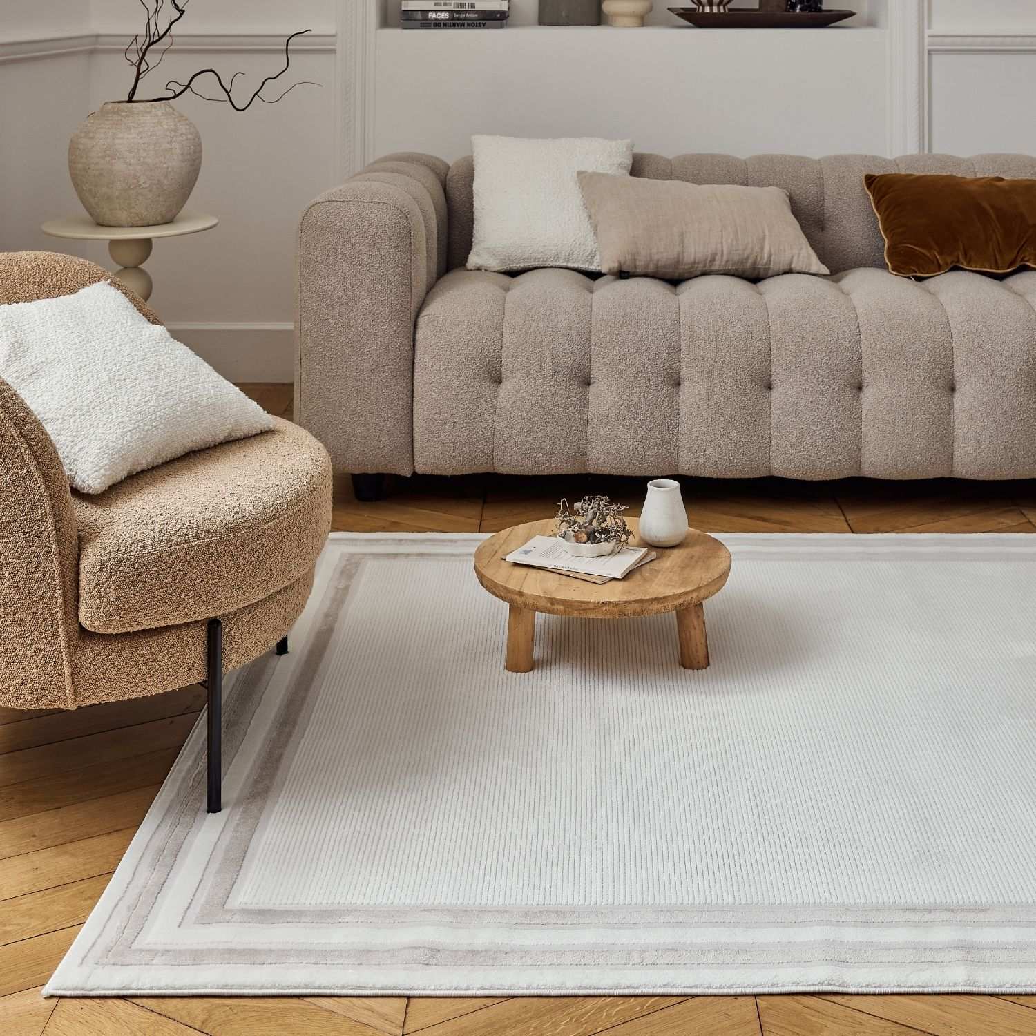 Carmel Cream-Beige Bordered Rug | 6060 - PN Home
