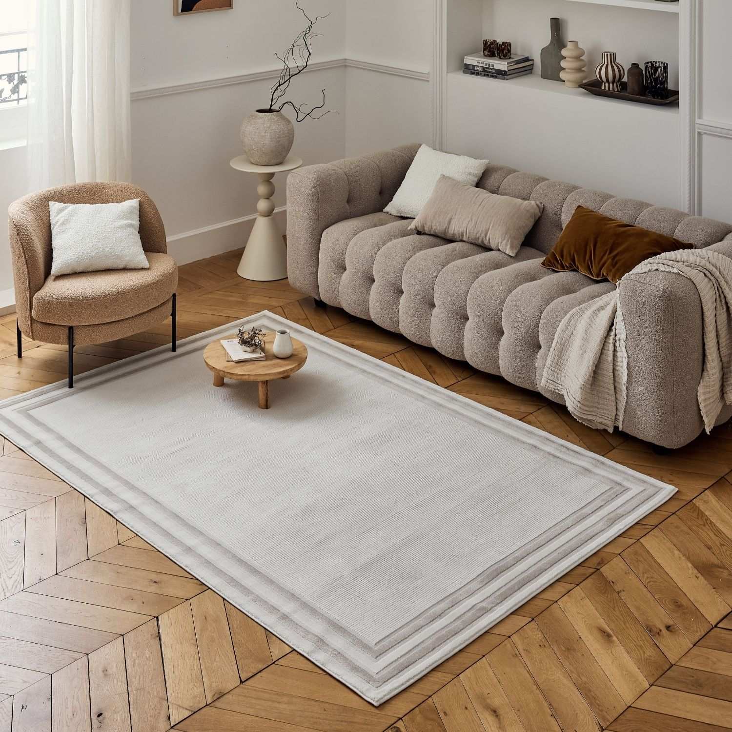 Carmel Cream-Beige Bordered Rug | 6060 - PN Home
