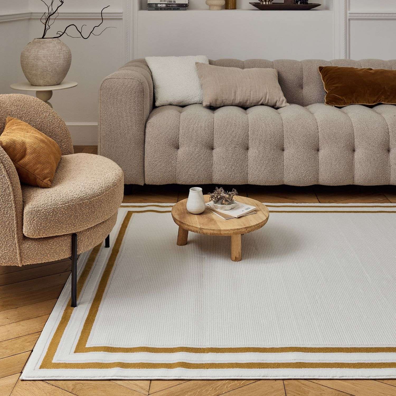 Carmel Cream-Gold Bordered Rug | 6060 - PN Home