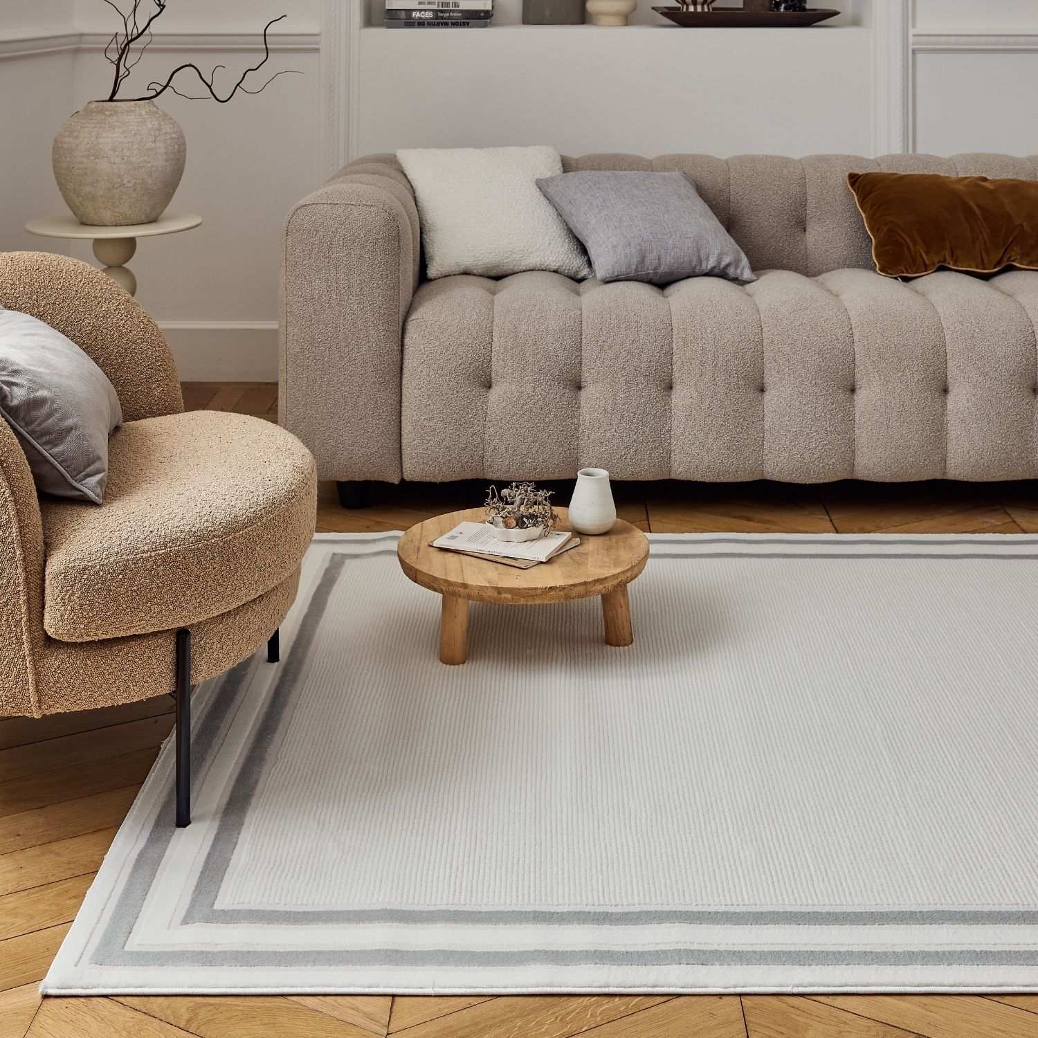 Carmel Cream-Grey Bordered Rug | 6060 - PN Home