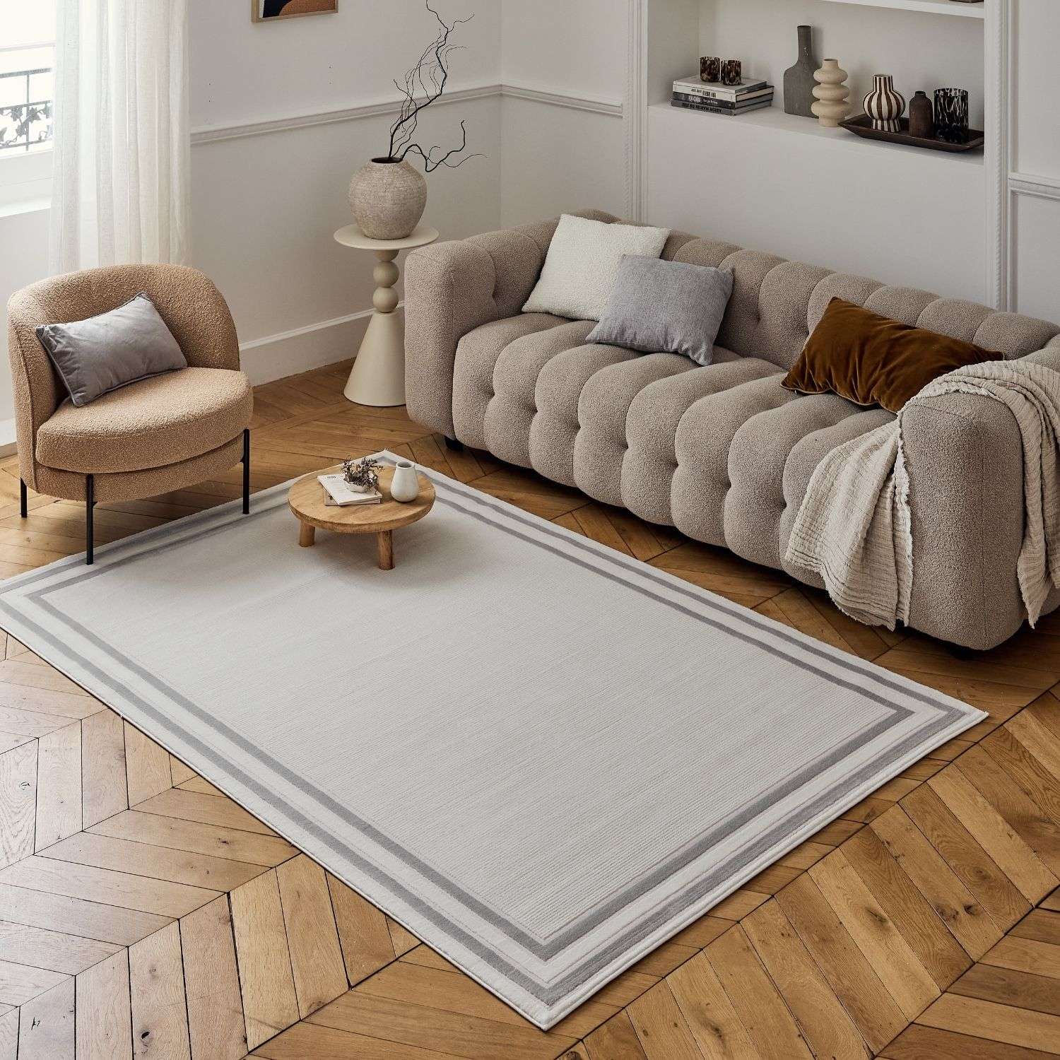 Carmel Cream-Grey Bordered Rug | 6060 - PN Home
