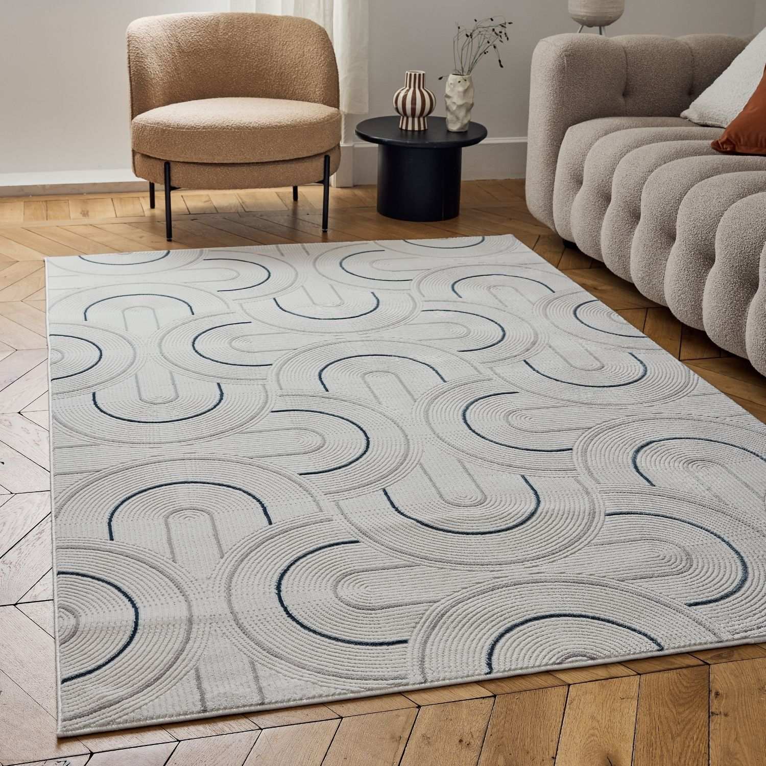 Carmel Cream-Blue Geometric Rug | 6070 - PN Home