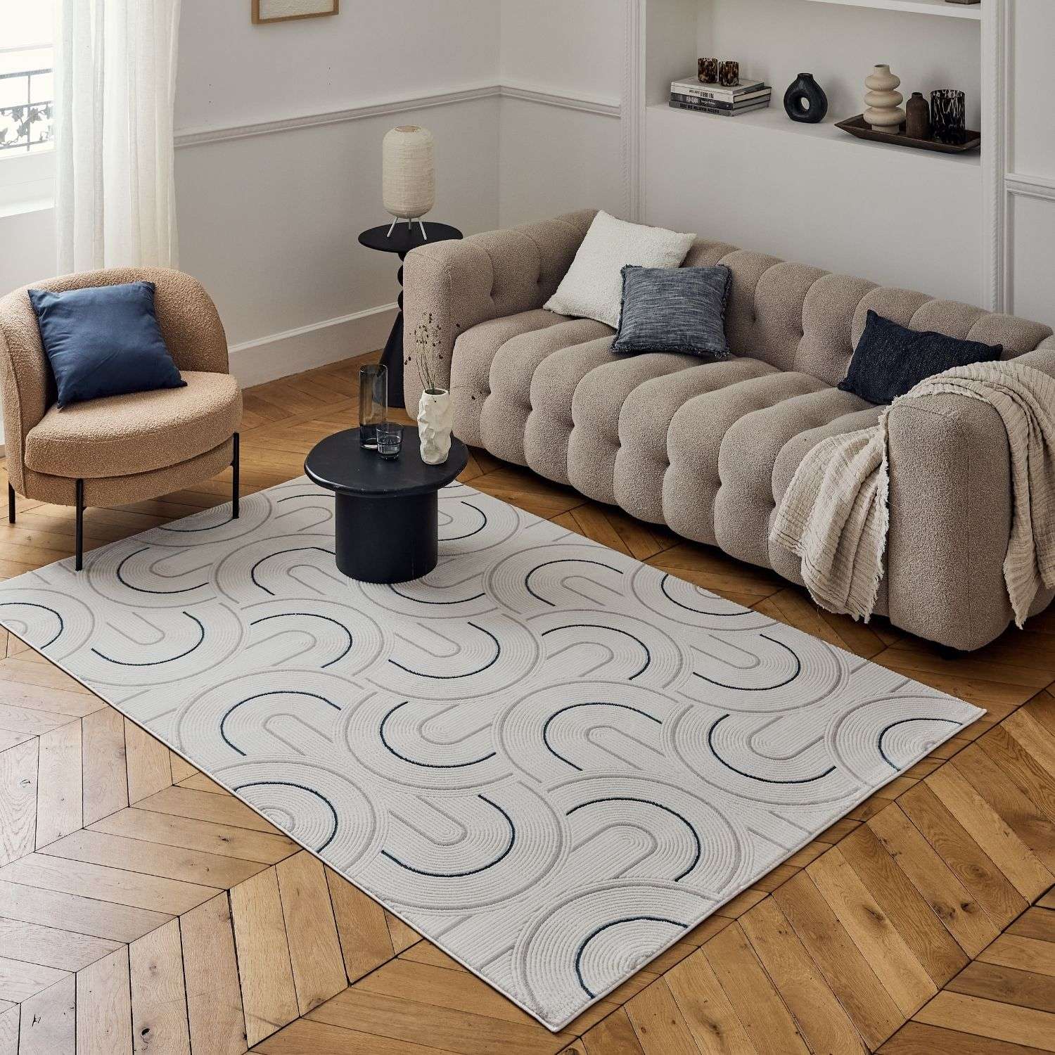 Carmel Cream-Blue Geometric Rug | 6070 - PN Home