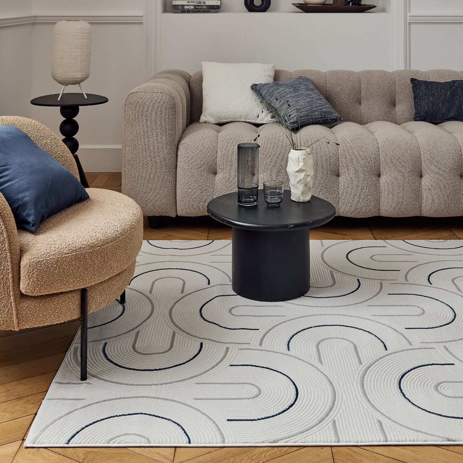 Carmel Cream-Blue Geometric Rug | 6070 - PN Home