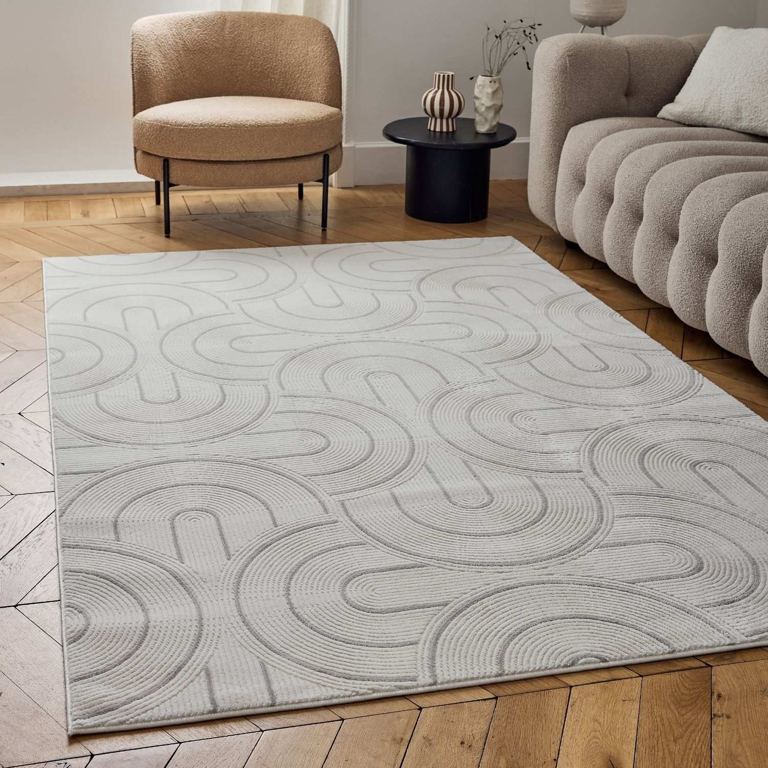 Carmel Cream-Grey Geometric Rug | 6070 - PN Home