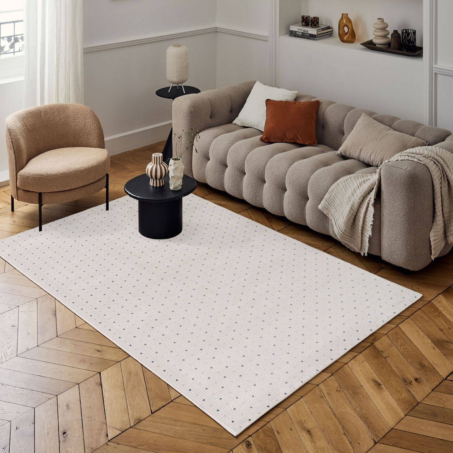 Carmel Cream-Blue Dots Rug | 6080 - PN Home