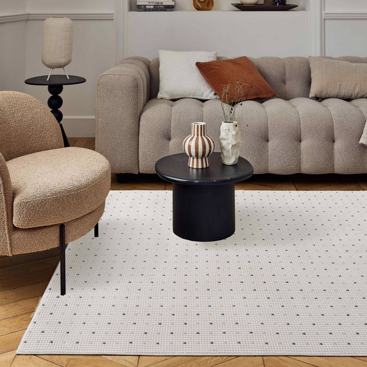 Carmel Cream-Blue Dots Rug | 6080 - PN Home