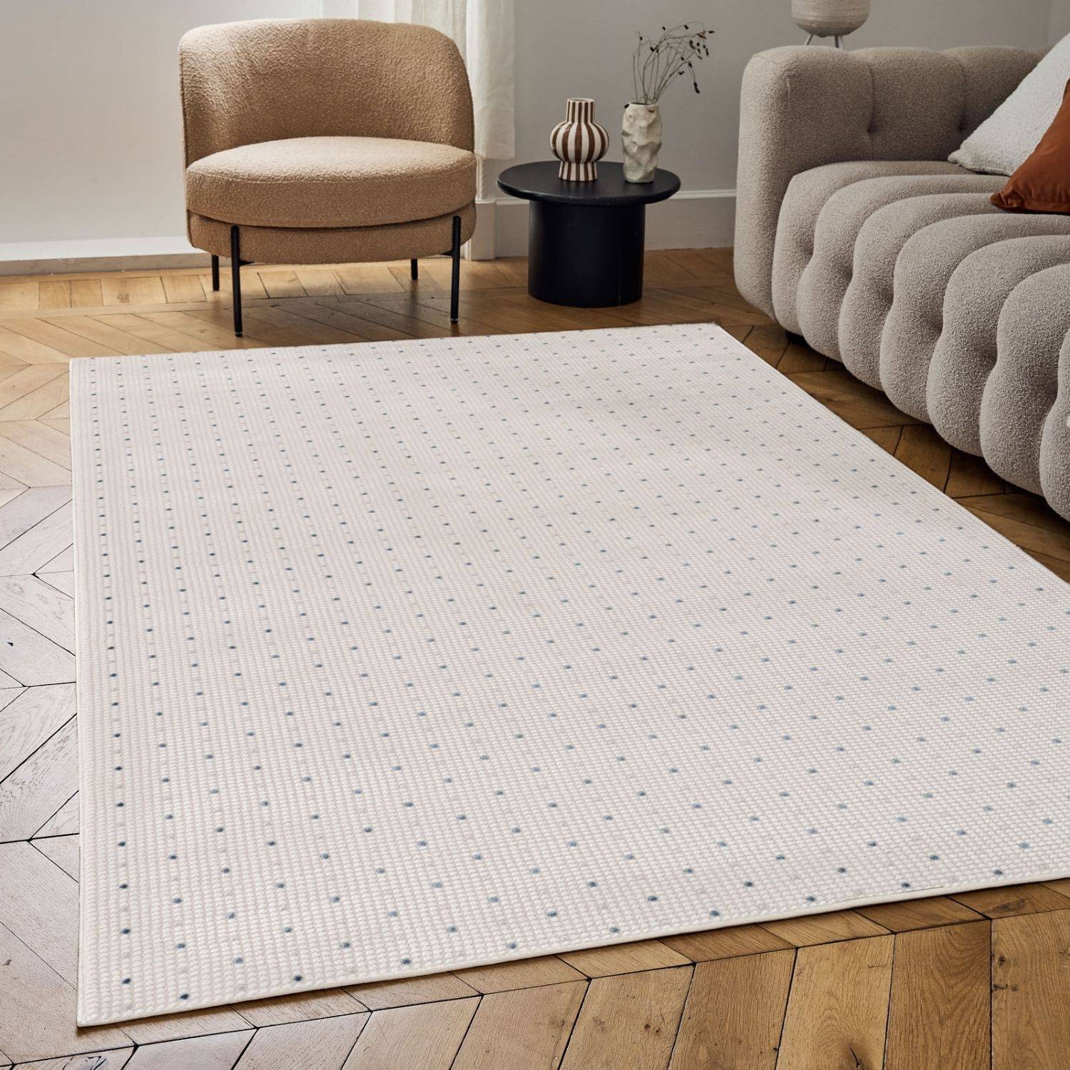 Carmel Cream-Blue Dots Rug | 6080 - PN Home