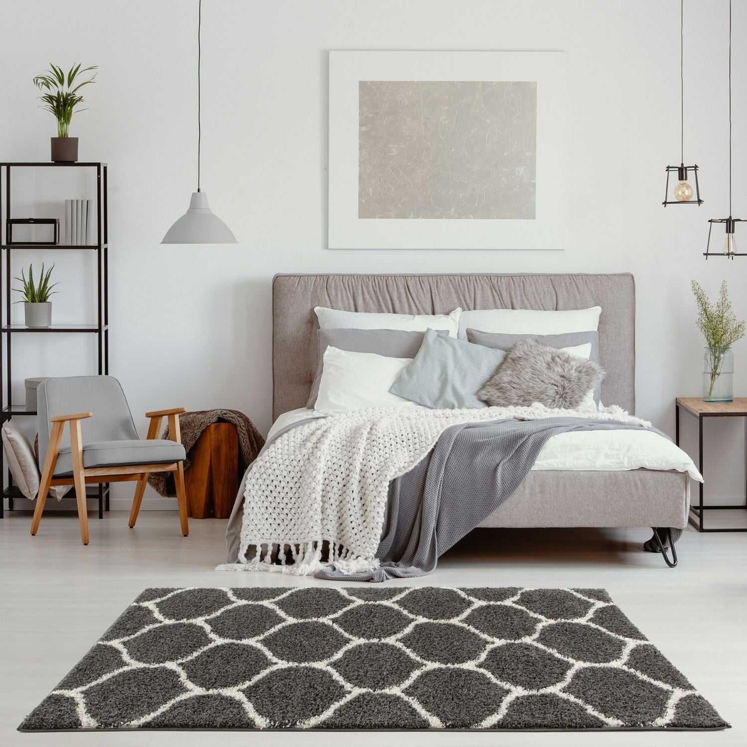 Moroccan Dark Grey Shaggy Rug | 640 - PN Home