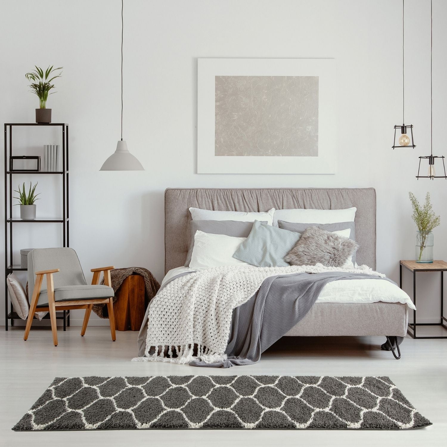 Moroccan Dark Grey Shaggy Rug | 640 - PN Home
