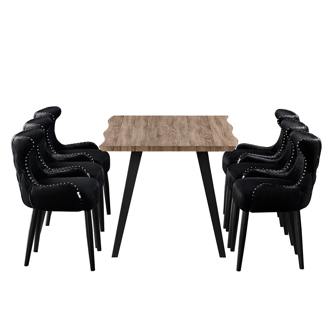 Oxford Rocco LUX Dining Set, a Table and Chairs Set of 6, Walnut