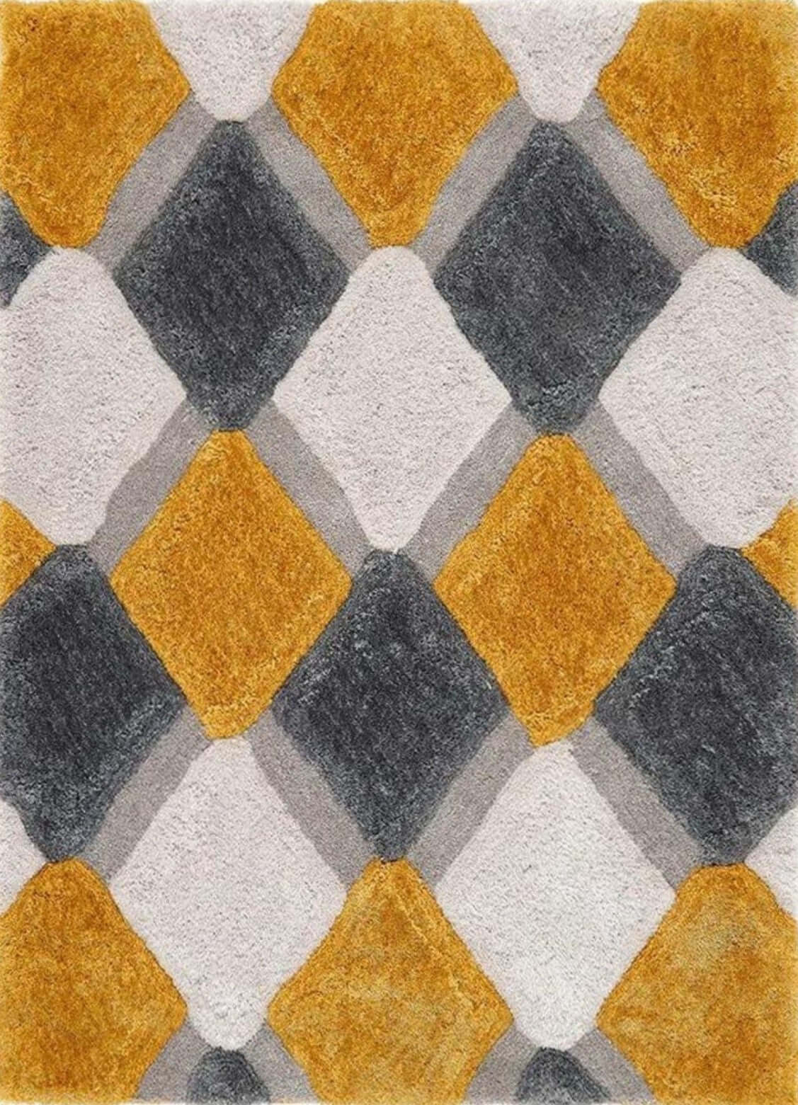 3D Ochre Geometric Shaggy Rug - PN Home