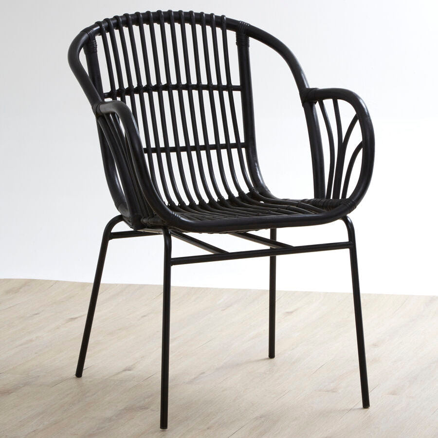 Lagom Black Natural Rattan Chair With Raised Sides - PN Home
