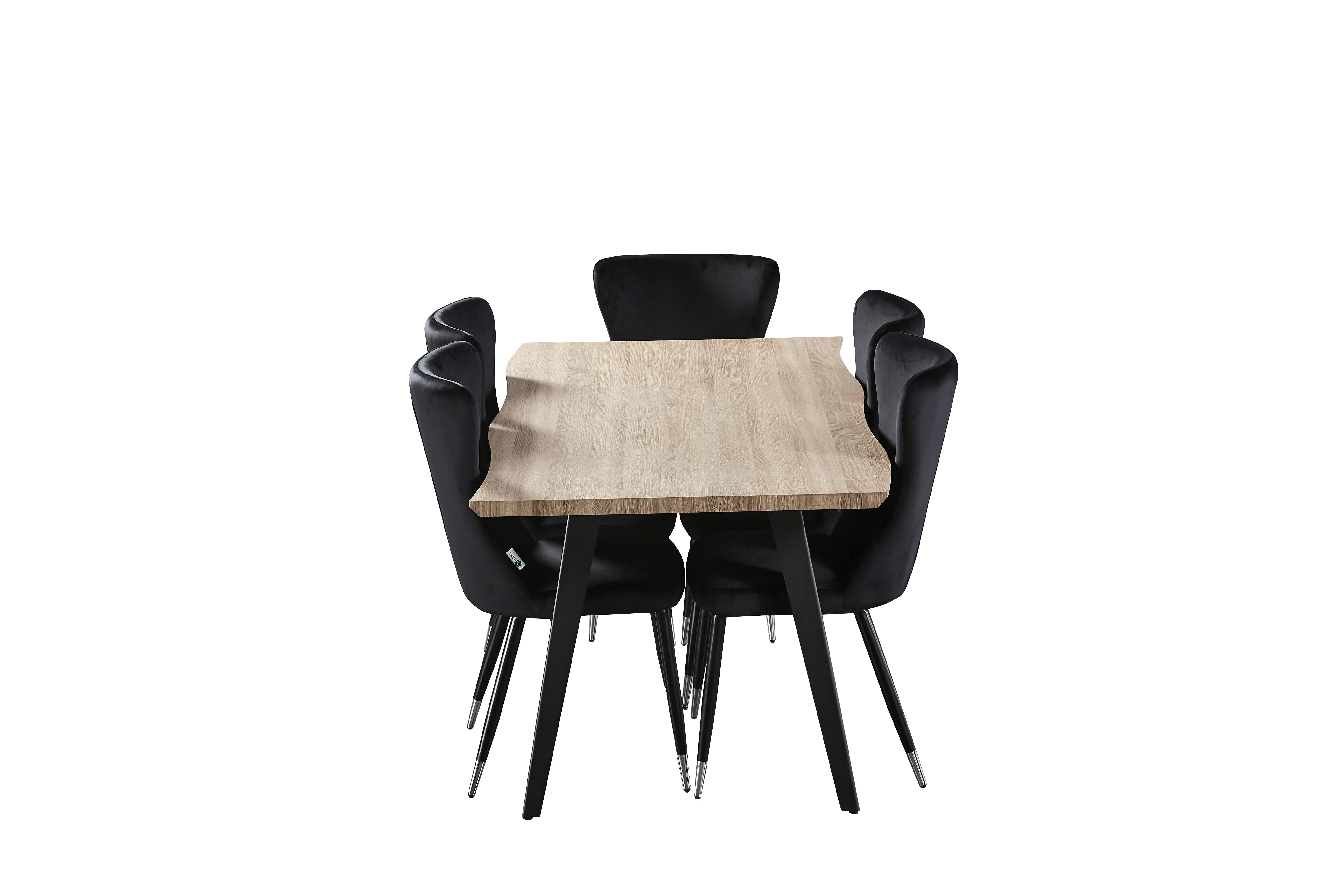 7 Pieces New York Rocco Dining Set - a Walnut Rectangular Dining Table and Set of 6 Green Dining Chairs