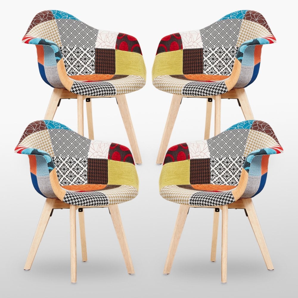 Patchwork Tub Chair with Armrests – Stylish Fabric Dining Chair Multicolored