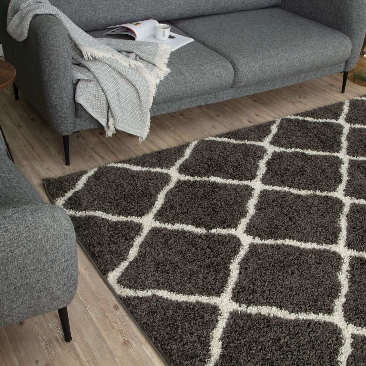 Moroccan Dark Grey Shaggy Rug | 740 - PN Home