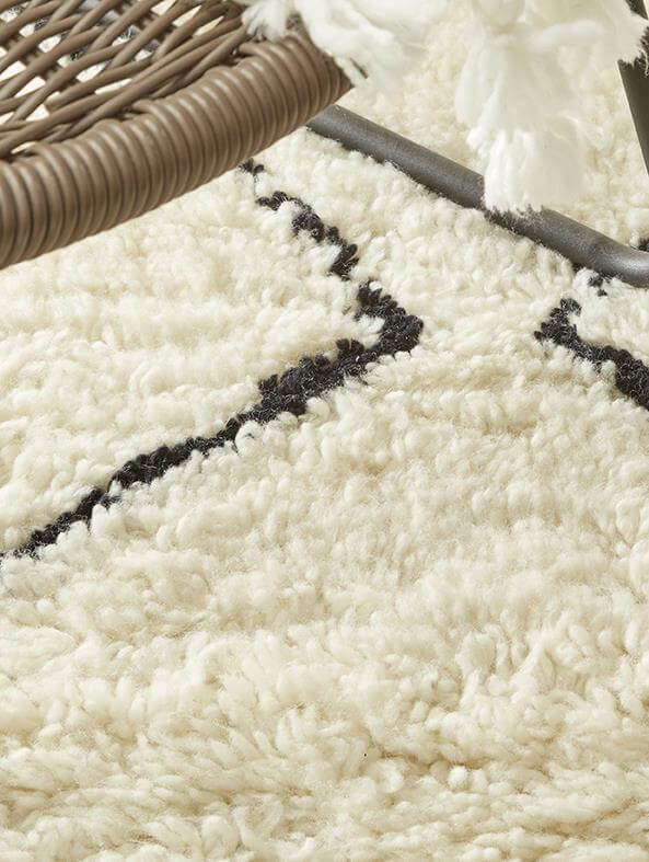 Berber Cream/Black Wool Shaggy Rug - PN Home