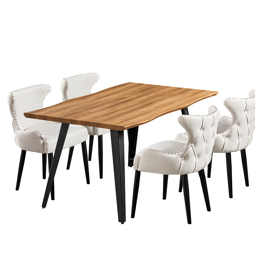 Oxford Rocco LUX 5PCs Dining Set includes an Oak Dining Table and Set of 4 Dining Chairs