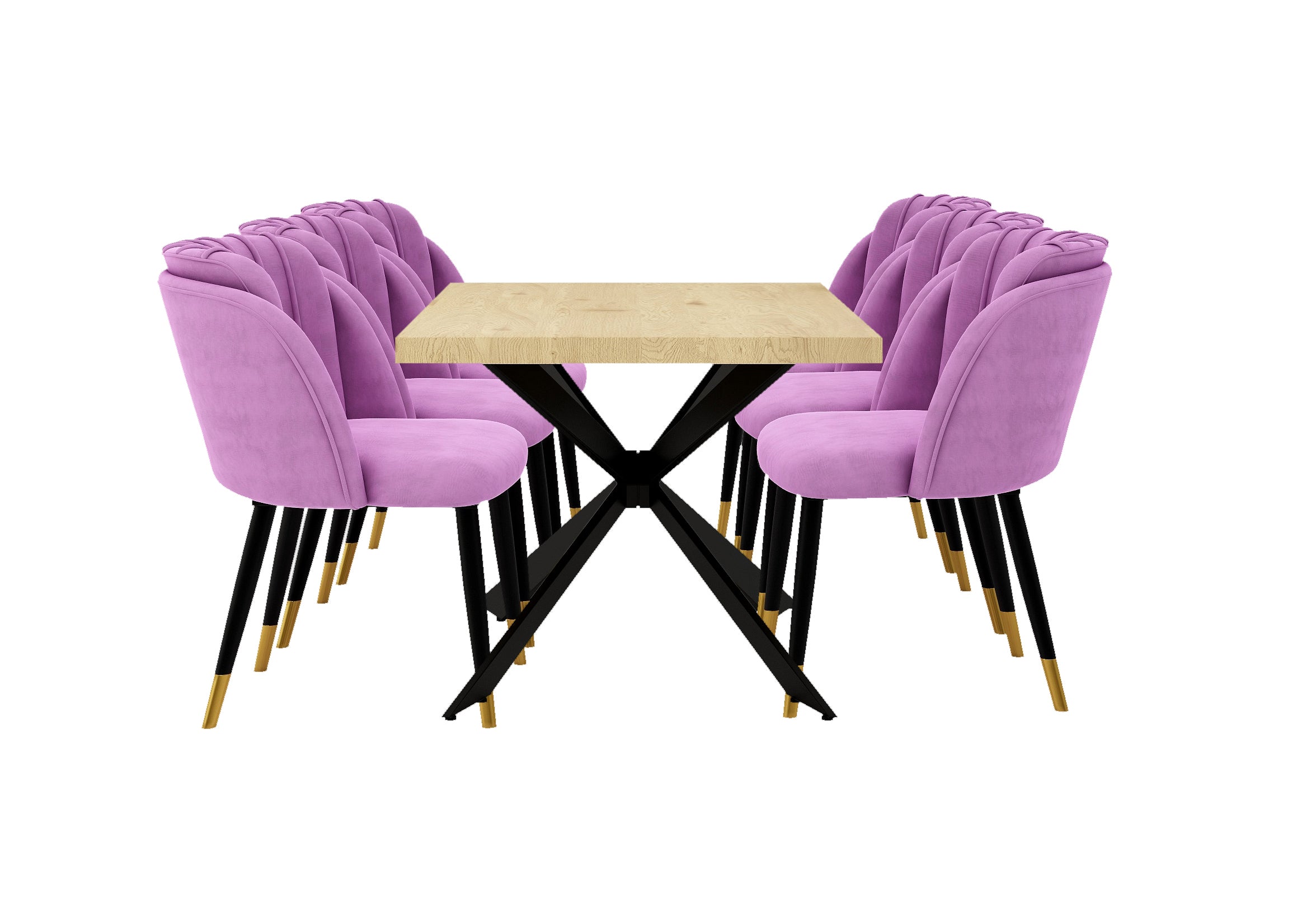Milano Duke LUX Dining Set | a Oak Dining Table & 6 Dining Chairs with Gold End Caps