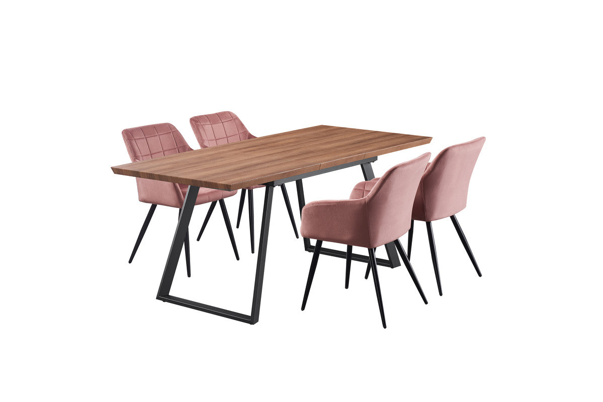 Camden Toga Brown LUX Dining Set with 4 Velvet Chairs