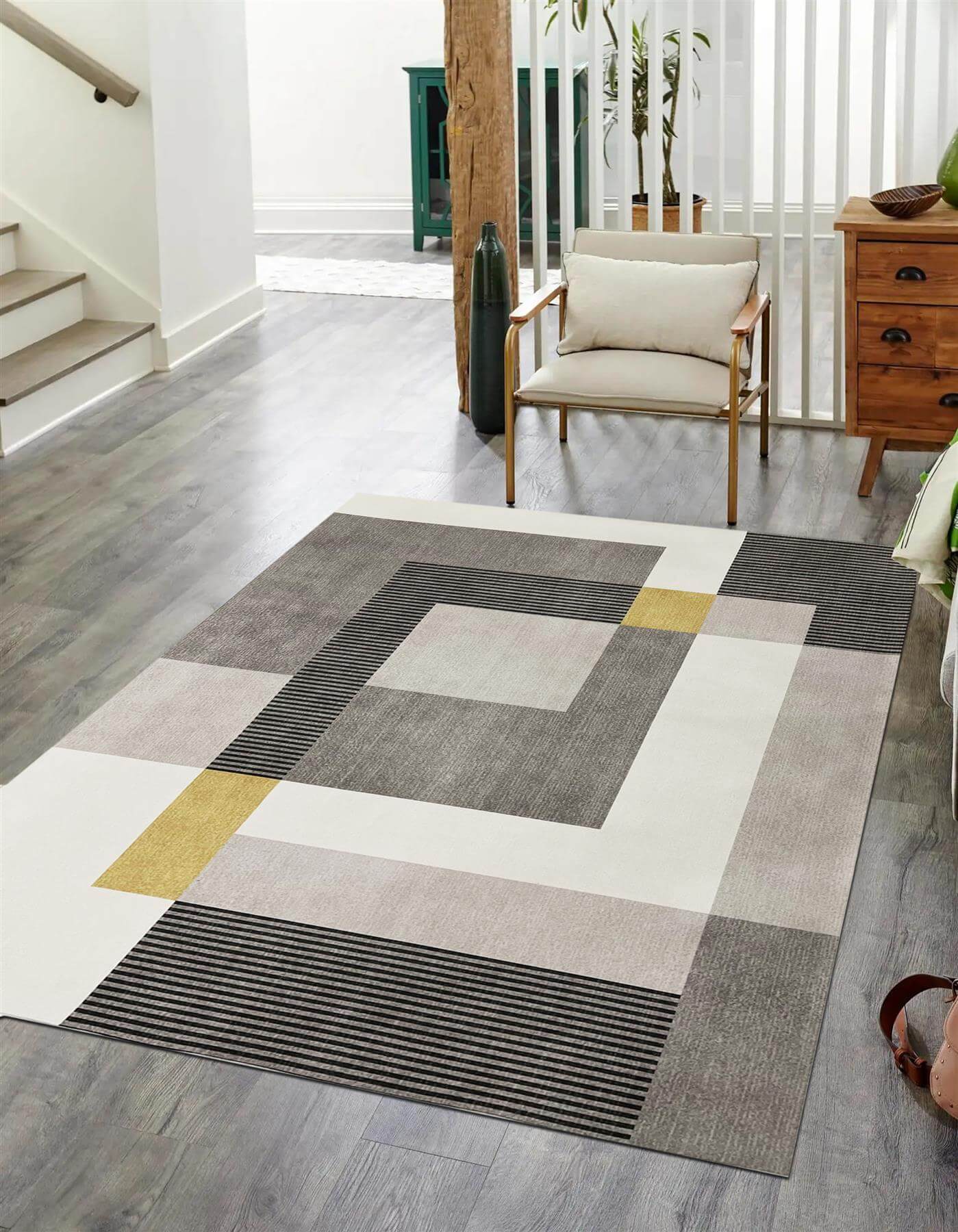 Tokyo Geo Blocks Ochre/Grey Rug - PN Home