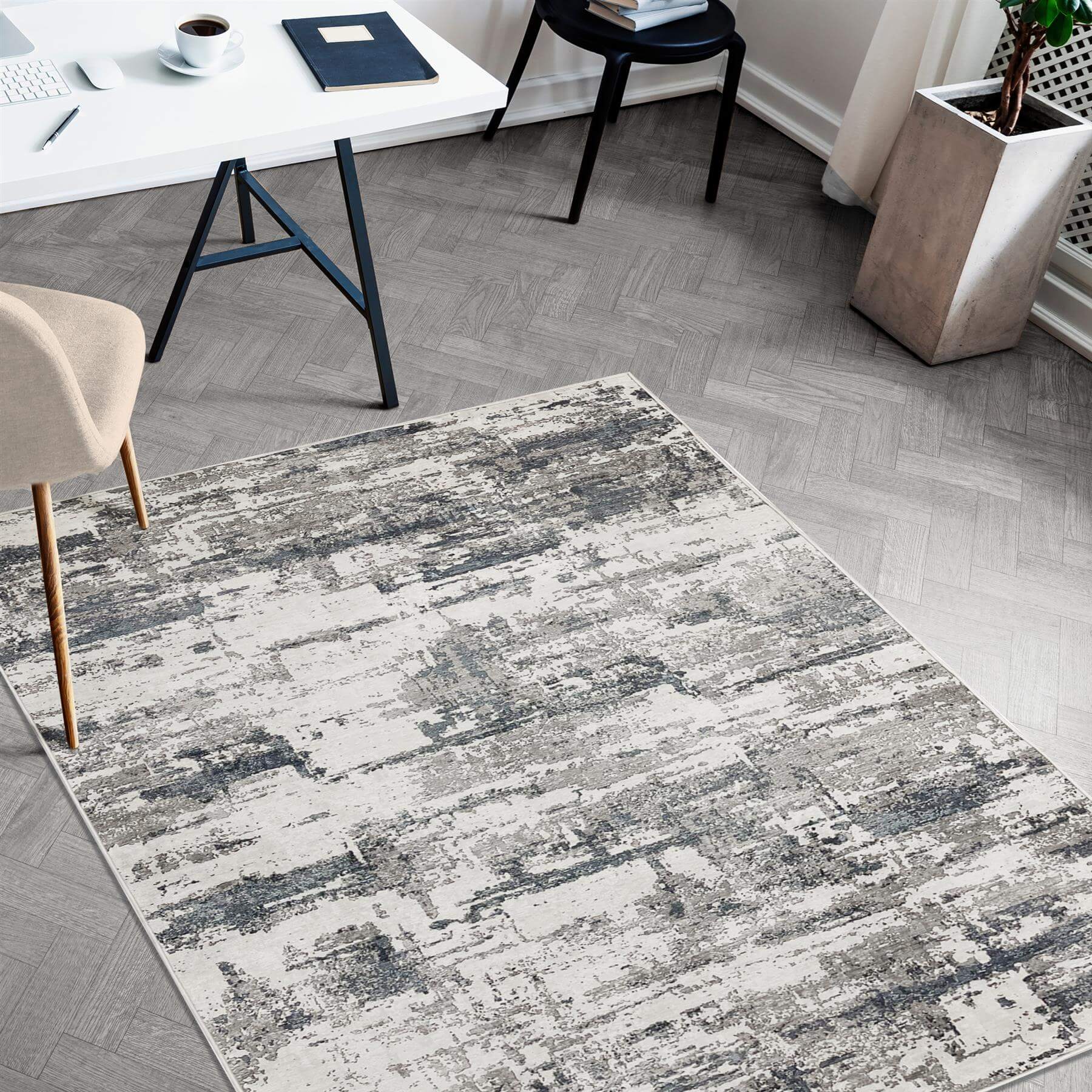 Tokyo Abstract Blue & White Rug - PN Home
