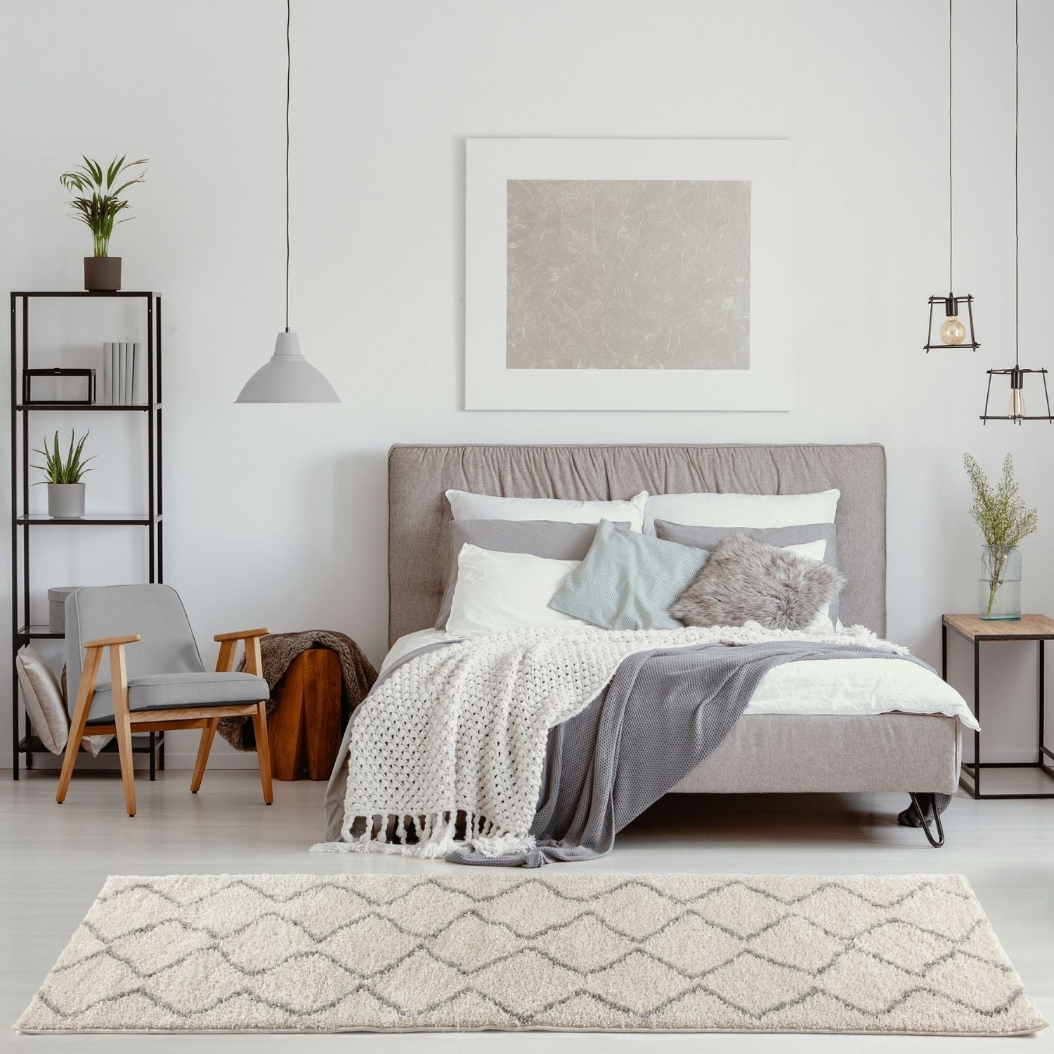 Moroccan Ivory Grey Shaggy Rug | 800 - PN Home