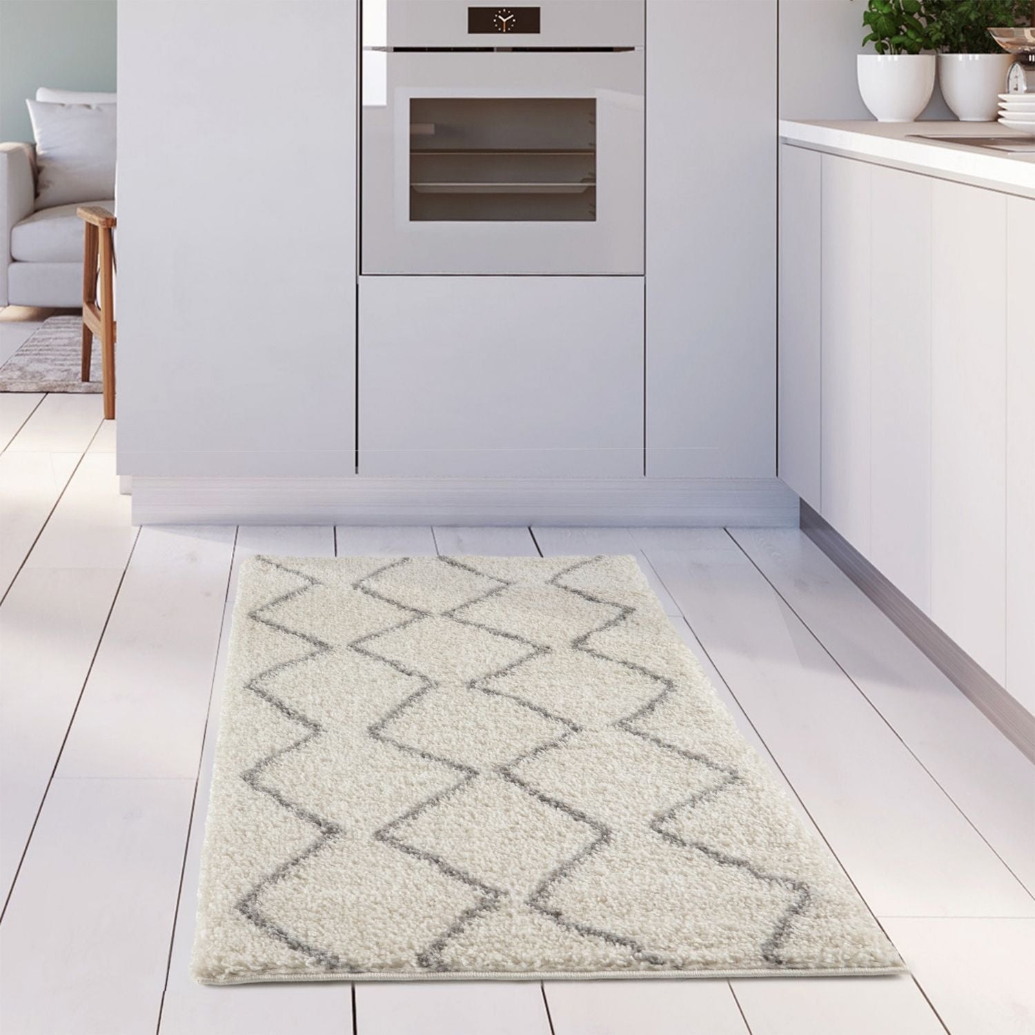 Moroccan Ivory Grey Shaggy Rug | 800 - PN Home