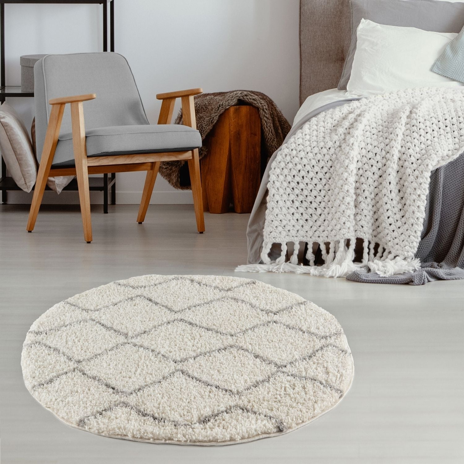Moroccan Ivory Grey Shaggy Rug | 800 - PN Home